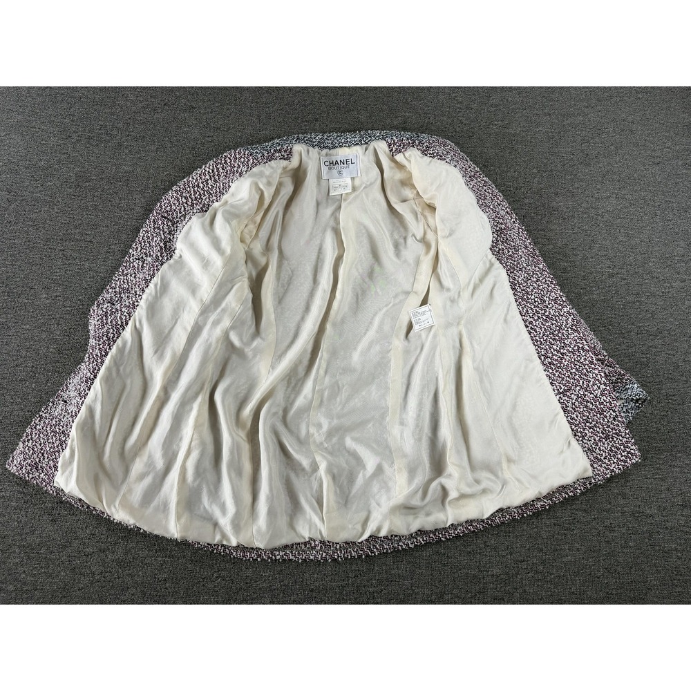 Vintage Chanel Coat Womens 38 Tweed Chain Hem Logo Buttons France 90s Authentic - Picture 8 of 16